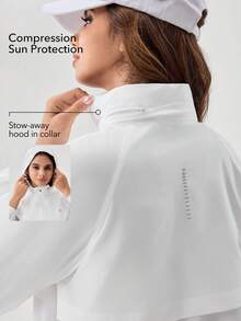 OutZeal Veste de protection solaire pour femmes, été, camping, randonnée, protection UV, capuche amovible, col montant avec poches latérales - Blanc - Voir 2
