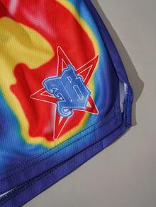 ROMWE MEN Men's Casual Fashionable Street Mesh Hand Heat Map Print Drawstring Waist Breathable Shorts, Spring/Summer - Blue - View 3