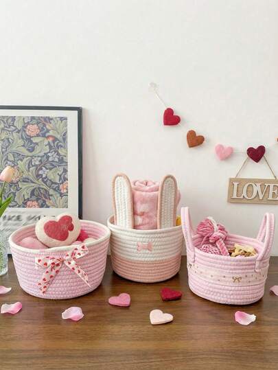 PETSIN 1pc Pet Desktop Woven Storage Basket, Valentine's Day Heart-Shaped Basket, Suitable For Pet Toy Storage, Bedroom/Children's Room Desktop/Living Room Desktop Miscellaneous Storage, Decorative Multi-Functional Storage Basket