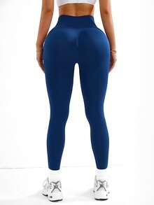 Seamluxe SHEIN Sport H1200 Marinblå sömlösa sportleggings med hög midja och elastiska ben - Marinblå - Visa 6