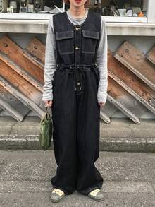 FRIFUL Women's Single-Breasted Cargo Pocket Casual Wide Leg Denim Jumpsuit - Blue - View 3