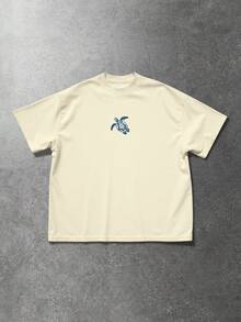 ROMWE MEN Men's Casual Letter Graphic Round Neck Short Sleeve T-Shirt, Summer - Apricot - View 3