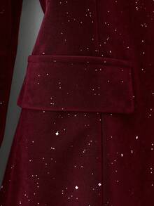 Lyxana Women's Autumn/Winter Gold & Silver Foil Waist Fitted Blazer - Burgundy - View 5