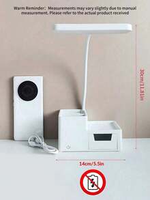 1PC Simple Design LED Desk Lamp With Storage, USB Powered Port, 3 Color Modes, Touch Control, White Reading Table Lamp, Eye-Caring Light For Students - White - View 7