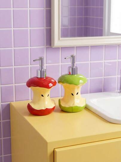 Joivida Botella de solución de jabón de cerámica con diseño original y creativo de corazón de manzana, al estilo Ins. Botella de loción de manzana, botella de prensa de mano para desinfectante, champú, apta para todo tipo de gel de ducha, champú, y todo tipo de productos de loción. Una opción muy valiosa para productos domésticos diarios, regalo preferido para días festivos.