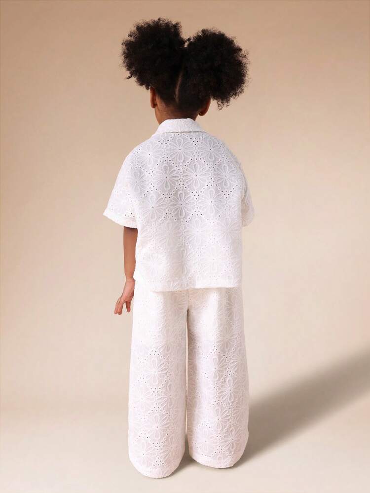 Broderie Anglaise Shirt And Wide Leg Pants Set