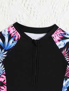 SHEIN 印花运动少女背心式泳装 - 黑色 - 查看 4