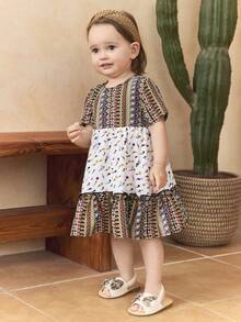 SHEIN Baby Girl Woven Ditsy Floral Casual Dress - Multicolor - View 4