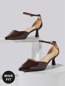 SHUZIA Women's Wide-Fit Elegant Pointed Toe Ankle Strap Kitten Heel Pumps