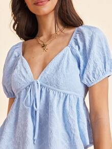Coeurva Women's Vacation Top,Women's Elegant Casual Romantic Sexy Vacation Jacquard Blouse, Blue Ladies Top,Women's Summer Outfits, Vacation Outfits Women,Summer Tops - Baby Blue - View 6