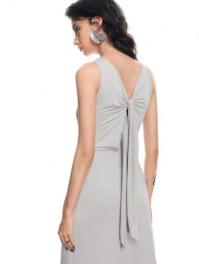 Airlisse Women's Fashionable Sexy Party/Music Festival Tie-Up Draping Ribbon Backless Sleeveless Fitted Knit Dress, Summer