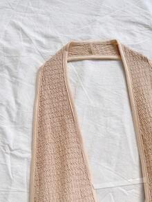 Soleia 大码女士度假针织纹理波浪图案深V领露背性感连体衣，时尚修身连体裤，适合派对、约会、下午茶、波西米亚风度假、海滩、夏季等场合。 - 杏色 - 查看 5