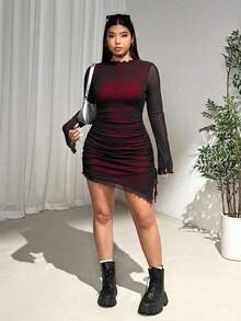 SHEIN EZwear 大码不对称下摆褶裥涤纶尼龙混纺连衣裙 - 彩色 - 查看 5
