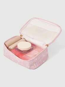 ROMWE Kawaii 1 pieza Bolsa de cosméticos portátil de gran capacidad con decoración de lazo de moda - Rosa - Ver 2