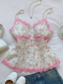 Comfortcana Áo hai dây ren thêu hoa dành cho nữ, mẫu mới 2026, thời trang xuân hè, thích hợp đi biển, đi nghỉ mát, phong cách Y2K (những năm 2000). - trắng - Xem 6