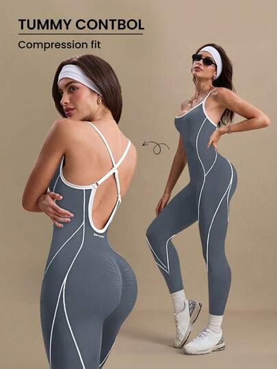 Eassivo Eassivo 女士时尚无缝交叉露背运动连体裤，夏季