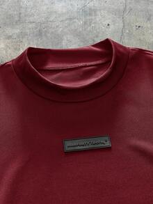 SWAVVY Áo thun nam dệt kim tay ngắn, màu trơn, dáng rộng, phong cách thường ngày - Màu Đỏ Sâu - Xem 4