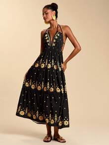 Travachic 女士全印花露背吊带休闲度假连衣裙 - 彩色 - 查看 7