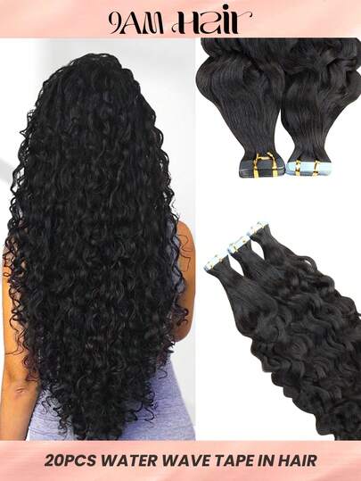 20pcs Water Wave Natural Black Color Human Hair Tape Hair Extension 50G Tape In Hair Tape Ins Hair Extensions Remy Human Hair Extensions