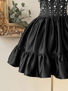 Lovelzi Elegant, Romantic, Fashionable Black Satin Beaded Mermaid A-Line Formal Party Dress, Wedding Guest Dress, Black Cocktail Dress, Single Party, Prom Dress - Black - View 7