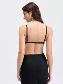 黑色前扣式无钢圈文胸，带固定垫，女士内衣文胸，带可拆卸肩带，可打造百搭造型 - 细肩带文胸、交叉后背文胸和细肩带文胸 - 黑色 - 查看 2