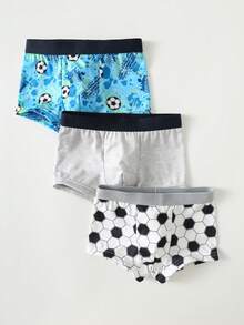 SHEIN 3pcs/Pack Young Boys' Minimalist Contrast Color Elastic Waist Sports Cute Football Pattern Briefs