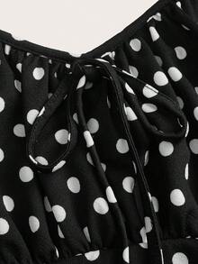 GalTyme 大码夏季休闲波点印花吊带连衣裙 - 黑與白 - 查看 5