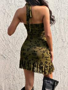 EgrlEra 女士性感紧身露背植绒迷你连衣裙 - 綠色 - 查看 2