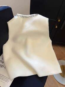 Resyla Women's Elegant Sleeveless Overcoat With Sequins Embellishments, Autumn