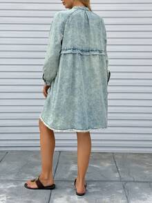 EMERY ROSE Mature Denim Vestido vaquero casual de mujer con cuello de muesca y botones frontales - Azul - Ver 2