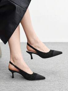 CUCCOO BIZCHIC 女士优雅尖头穆勒鞋，细高跟，黑色，春秋季 - 黑色1 - 查看 4