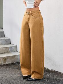 Jeanoix Y2K Low Waist Fashion Curved Pocket Washed Denim Jeans - Brown - View 3