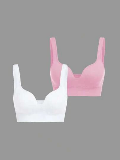 SHEIN Velisys 2件装女士简约纯色无钢圈舒适运动文胸