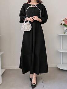 FRIFUL 2pcs Women Cover Up & Slip Dress Set With Trim Decor Lounge Sets For Women - Black - View 4