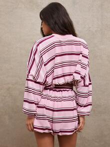 WESTFADE Áo nỉ cổ tròn dáng lửng kẻ sọc, dệt kiểu waffle, viền phồng - Nhiều màu - Xem 2