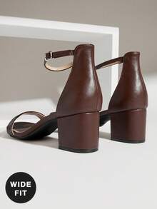 SHUZIA Hot Wide Fit Women's Single Strap Low Block Heel Coffee Pu Sandals - Comfy Minimalist Spring Essential 2026| Ankle Strap Casual Shoes For Everyday Wear - Coffee Brown - View 3