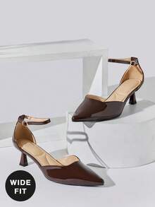 SHUZIA Women's Wide-Fit Elegant Pointed Toe Ankle Strap Kitten Heel Pumps