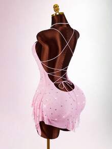 mini con lentejuelas y espalda descubierta para mujer - Rosa - Ver 3