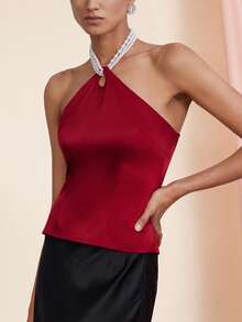 Chiquease Trägertop mit Kunstperlendetails, sexy - Rot - Übersicht 5