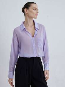 Aveloria Modichic 优雅知性女士雪纺轻盈宽松舒适长袖衬衫 - 淡紫色 - 查看 4