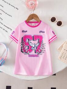 SHEIN One-Piece Cute Baby Girl T-Shirt, Street Style Knit Striped Round Neck Loose Short-Sleeved Dress, Suitable For Birthday Parties, Baptisms, First Birthday Celebrations, Parties, Performances, Weddings And Other Occasions. Dresses For Girls Pink Toddler Pink Dress Pink T-Shirt Dress Casual Pink Toddler Dress Girls Athletic Dress 3t Girl Dress Girl Sports Dress Toddler Streetwear Pink Graphic Dress Toddler Summer Dress - Pink - View 3