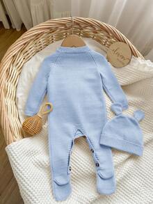 SHEIN Newborn Baby Girl Cute Cartoon Bear Romper & Hat Set, Autumn/Winter