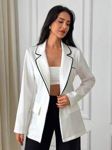 SHEIN 女士纯色系带细节西装外套 - 白色 - 查看 4