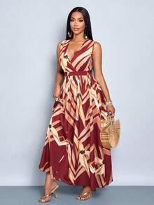 SOLERSUN 女士无袖弹力腰长连衣裙，适合夏季度假和日常穿着，波西米亚风节日、海边度假、沙滩旅行、约会、通勤，优雅（随机花卉图案） - 酒紅色 - 查看 7