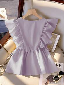 Franclia 女士甜美法式短袖V领荷叶边下摆系带露脐上衣，春夏款 - 紫丁香色 - 查看 2