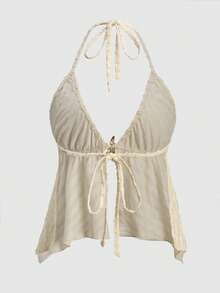 Chiquease 女士夏季度假新款杏色纹理面料海星金属装饰性感露背吊带背心 - 杏色 - 查看 2