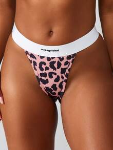 MISSGUIDED Tanga con estampado de leopardo y cintura contrastante para comodidad y estilo - Rosa - Ver 3