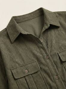 Aveloria Modichic Ladies' Solid Color Button Up Shirt And Split Hem Skirt Set  - Army Green - View 4