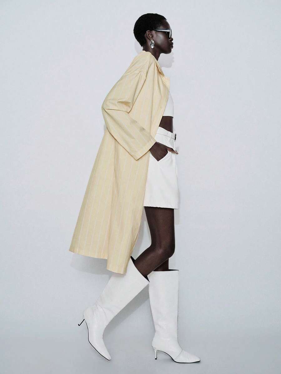 Lumivelle Women's Elegant Striped Lightweight Long Sleeve Jacket, Suitable For Commuting And Vacation - Yellow - View 1