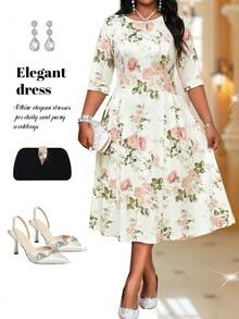 SHEIN Lady 大码优雅派对碎花连衣裙 碎花连衣裙 优雅花园派对连衣裙 大码夏季教堂连衣裙 女士复古连衣裙 女士经典连衣裙 女士春季服装 连衣裙 女士连衣裙 - 彩色 - 查看 4